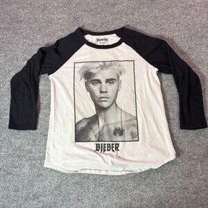Justin Bieber Purpose Tour Shirt Womens S Black White Baseball Tee Sorry